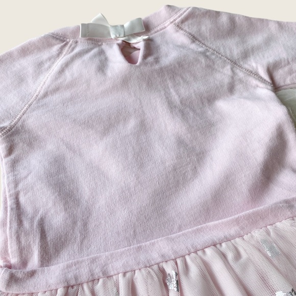 Carter’s 12M Pink Sweatshirt Tutu Dress w/ Silver Bow Print - Picture 3 of 7